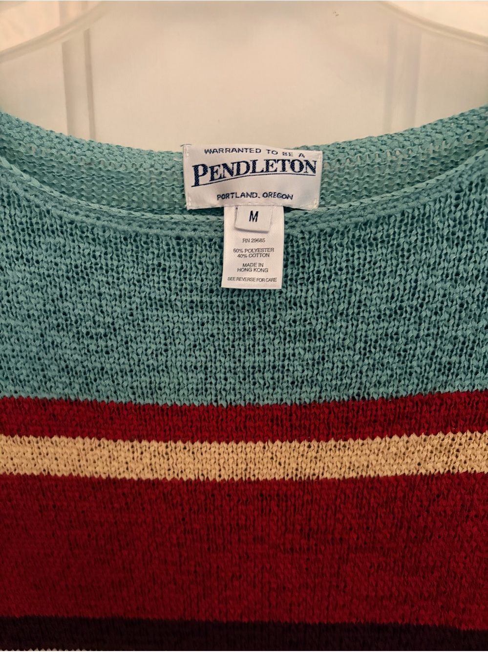 Vintage Pendleton Aqua, Red & Cream Striped Knit Sweater